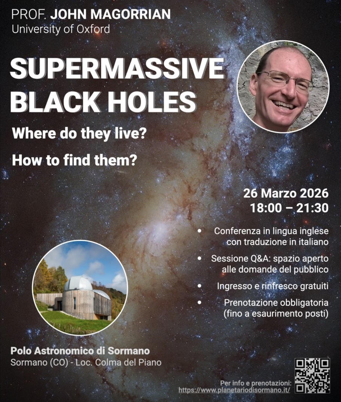 Giovedì 26 marzo con il prof. John Magorrian.